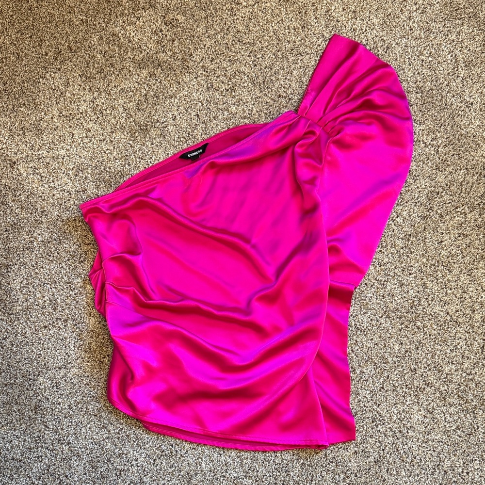 Express Chic Fuchsia One-Shoulder Blouse